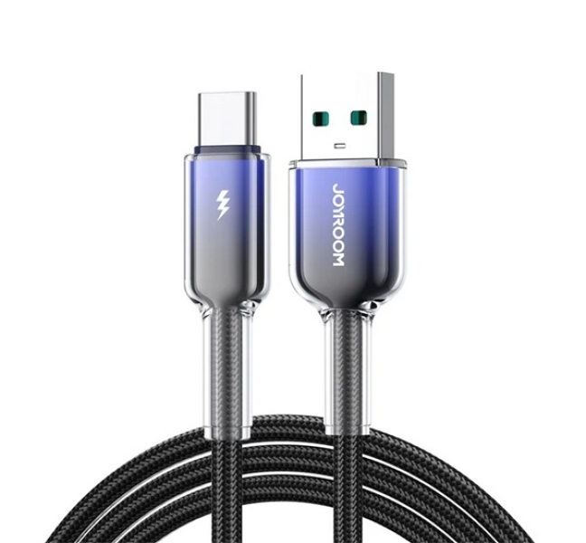CRYSTAL-CLEAR adatkábel (USB - Type-C, 3A, gyorstöltő, 120cm, cipőfűző) FEKETE