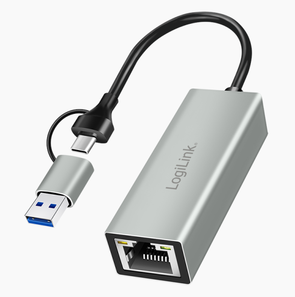 Logilink UA0238B USB-C Gigabit Ethernet adapter 2 az 1-ben USB-csatlakozással, szürke