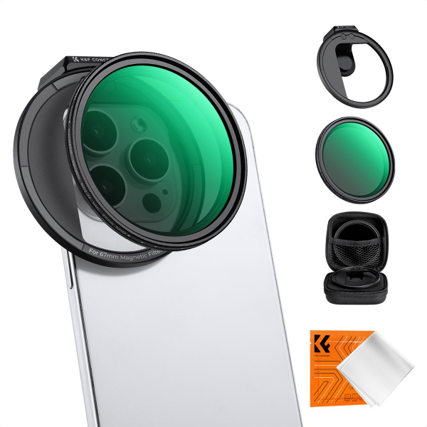 K&F Concept unverzális szűrőtartó mobiltelefonokhoz, ND2-32 szűrő, mágneses szűrő csatlakozás, 67mm