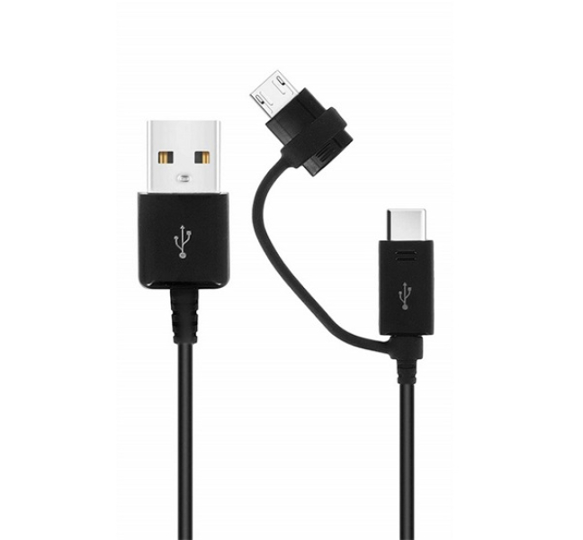 adatkábel 2in1 (USB - microUSB/Type-C , 150cm) FEKETE