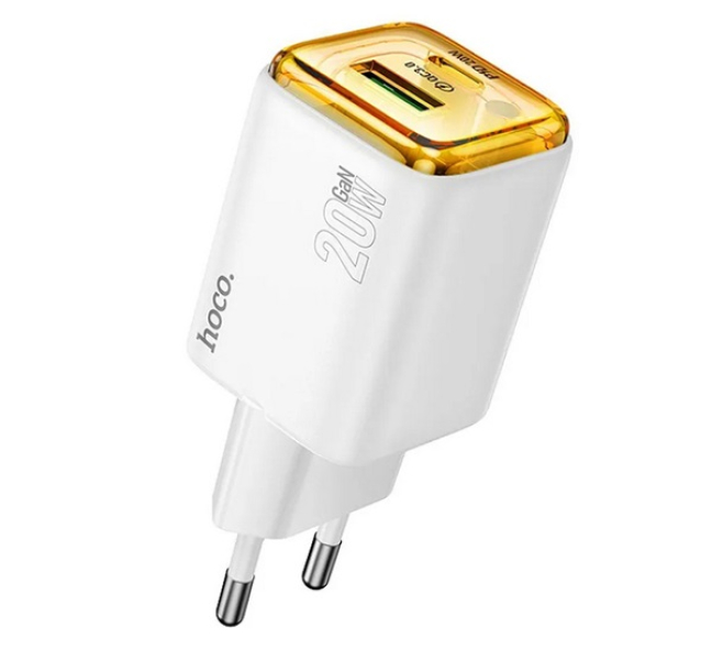 N34 hálózati töltő USB+Type-C aljzat (20W, PD gyorstöltő 3.0) FEHÉR