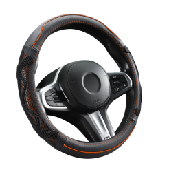 Valódi bőr kormányvédő DW-5002OR 38cm, fekete-narancs (924)