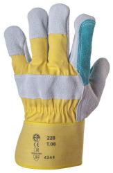 Bőrkesztyű (4244), dupla hasítékbőr tenyérrel, Sárga vászon kézháttal 10-es méretben (230)