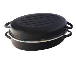 Bonyhádi zománcozott ovál alacsony kacsasütő 36 cm, fekete