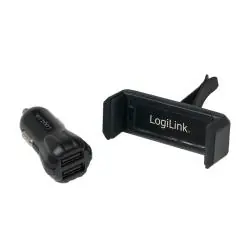 Logilink USB autós töltőkészlet, 2portos töltő (10W) + tartó