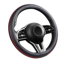 Műbőr kormányvédő 38 cm, piros betétes (788)