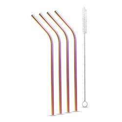 Family rozsdamentes acél szívószál szett, szivárványos (57590)
