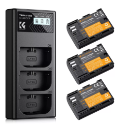 K&F Concept hordozható tripla USB-C akkumulátor LC-E6NH töltő, LCD + 3db LP-E6NH akkumulátor 2250mAh