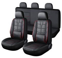 11 részes Műbőr + Deréktámasz univerzális üléshuzat szett - 2HELYEN osztható Légzsákos - fekete-piro