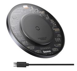 Baseus SIMPLE 2 asztali töltő (15W, PD gyorstöltő, wireless, MagSafe + Type-C tápkábel) FEKETECCJJ05