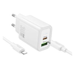 HOCO N63 hálózati töltő USB+Type-C aljzat (30W) fehér