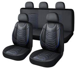 11 részes MŰBŐR univerzális üléshuzat szett - 2HELYEN osztható Légzsákos - fekete-kék
