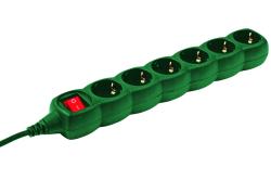 Hálózati 6-os elosztó, kapcsolós. 3m, 3x1,5mm2, zöld (NV 6K-3/GR/1,5)