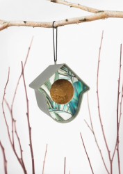 Evie madáretető levélmintás előlappal, szürke (P021)