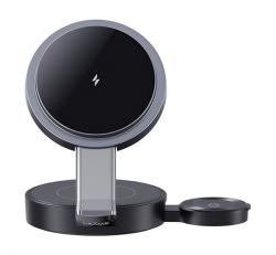 Usams asztali töltő 3in1 (15W, wireless, gyorstöltő, Airpods, Apple Watch töltő) FEKETE