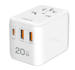 Logilink Univerzális utazó tápegység, 20 W (PD), 4x csatlakozók, tűzálló, fehér