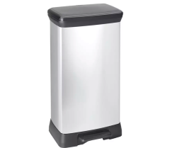Curver fémhatású pedálos szögletes szemetes 50L fekete/ezüst (187177)
