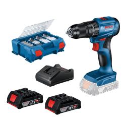 Bosch akkus GSB 185-LI ütvefúró/csavarozó + 2x2.0 Ah akkumulátor + 82 részes tartozékkészlet táskába