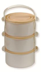 Egyszemélyes műanyag ételhordó, 3 részes 1 l - drapp (82)