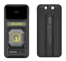 Awei P77K vésztöltő USB+Type-C aljzat (10000mAh, 22.5W, PD gyorstöltő + fix Type-C+lightning kábel)