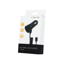 Forever Autós töltő iPhone-hoz 8-PIN+ 2xUSB, fekete (FE434449)