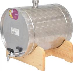 Inox 45 l-es Panka pálinkatartály, fekvő fa állványon (14859)