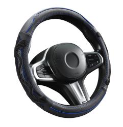 Bőr kormányvédő 38cm, fekete-kék DW-5002BL (00917)