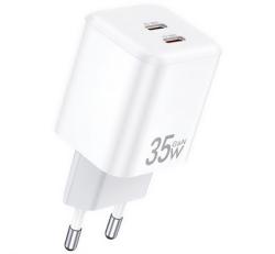 Awei PD65-EU hálózati töltő 2 Type-C aljzat (35W, GaN, PD gyorstöltő) FEHÉR
