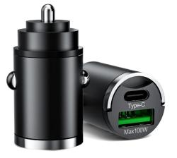 2 portos MAX 100W-os autós gyorstöltő adapter - 12/24V ? USB-A + USB-C (PD/QC)