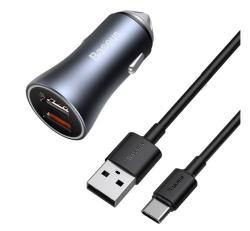 Baseus GOLDEN CONTACTOR PRO autós töltő 2 USB aljzat (40W, PD gyorstöltő + Type-C kábel) SZÜRKETZCCJ