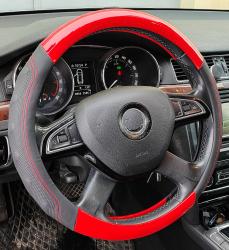 Műbőr kormányvédő 38cm fekete-piros (203-9)