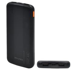 Awei P20K vésztöltő 2 USB+Type-C aljzat (10000mAh, 2.4A, PD gyorstöltő) FEKETE