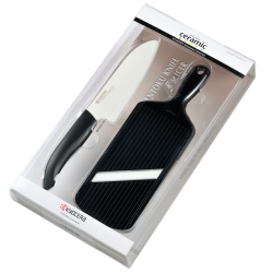 Kyocera kerámia kés készlet, Santoku kés + szeletelő fekete (FK-140WH202BKS)