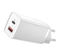 Baseus hálózati töltő USB+Type-C aljzat (65W, GaN2, PD gyorstöltő 3.0) FEHÉRCCGAN2L-B02