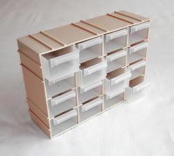 Csavartartó doboz 16 fiókos, műanyag 22x7x15cm vajszín (278)