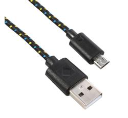 Adatkábel (USB - microUSB, 200cm, cipőfűző) FEKETE