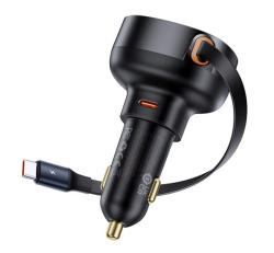 Baseus ENJOYMENT PRO autós töltő Type-C aljzat (60W, PD gyorstöltő 3.0 + lapos Type-C kábel) FEKETEC