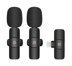 PULUZ bluetooth mikrofon 2db (lightning, LAVALIER csíptethető, zajszűrő + töltőtok) FEKETEPU3150B