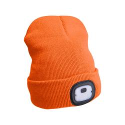 Extol Light sapka, neon-narancs, kötött, kivehető LED homloklámpával, 4×25 Lumen; USB tölthető Li-io