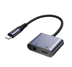 JOYROOM audió adapter és töltőkábel (elosztó, lightning+3.5mm jack aljzat - lightning, cipőfűző) FEK