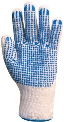 EP Kötött Pes/Pamut Fehér Férfi Kesztyű, Tenyerén Kékpettyes, 9-es (4349)