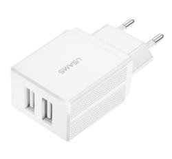 Usams T24 hálózati töltő 2 USB aljzat (10W, gyorstöltő) FEHÉR