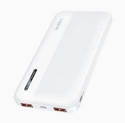Logilink PA0372W mobil Power Bank, LiPo, 10.000 mAh, 2x USB-A + USB-C, PD 20W, fehér