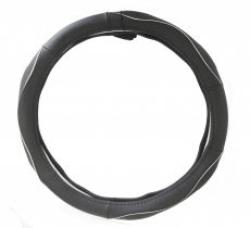 Valódi bőr kormányvédő 36-38 cm fekete-ezüst (KV-5057S)