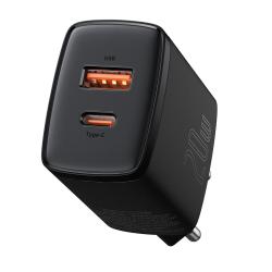 Baseus Compact hálózati töltő USB Type-C / USB-A 20W 3A QC3.0, fekete (CCXJ-B01)