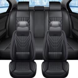 13 részes Prémium Magas minőségű Műbőr üléshuzat szett nyakpárnákkal - Légzsákos - Osztható - Fekete