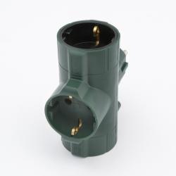 Home hálózati T elosztó, 3 földelt aljzat, zöld (TPF-26/GR)