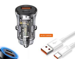 Gyors töltő USB/USB-C + Kábel USB/TIPE-C - 6A 20W 12-24V (08AC)