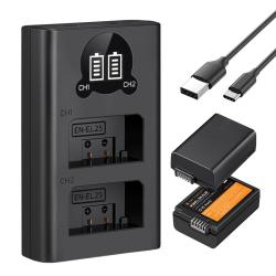 K&F Concept hordozható dupla USB-C akkumulátor MH-32 töltő + 2db EN-EL25 akkumulátor 1600mAh (KF-28-