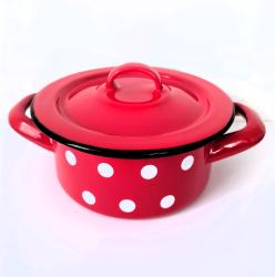 Bonyhádi pöttyös zománcozott lábas + fedő 12 cm